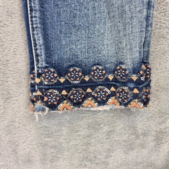 Miss Me Jeans Womens 27 Ankle Skinny Embroidered Sequin Hem Distressed Denim - Picture 2 of 13